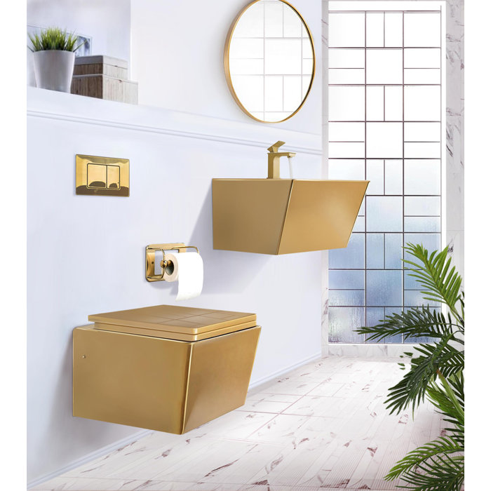 KruggReflectionsUSA Gold Wall Mounted Toilet and Sink Combo Unit Wayfair